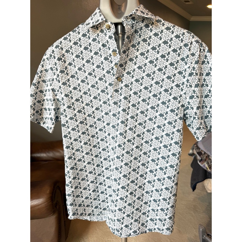 Johnnie O Hanging Out Men's AOP White/Green Floral Button Up Short Sleeve sz Sm